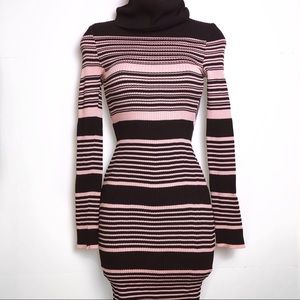 NWT bodycon pink striped sweater dress turtle neck